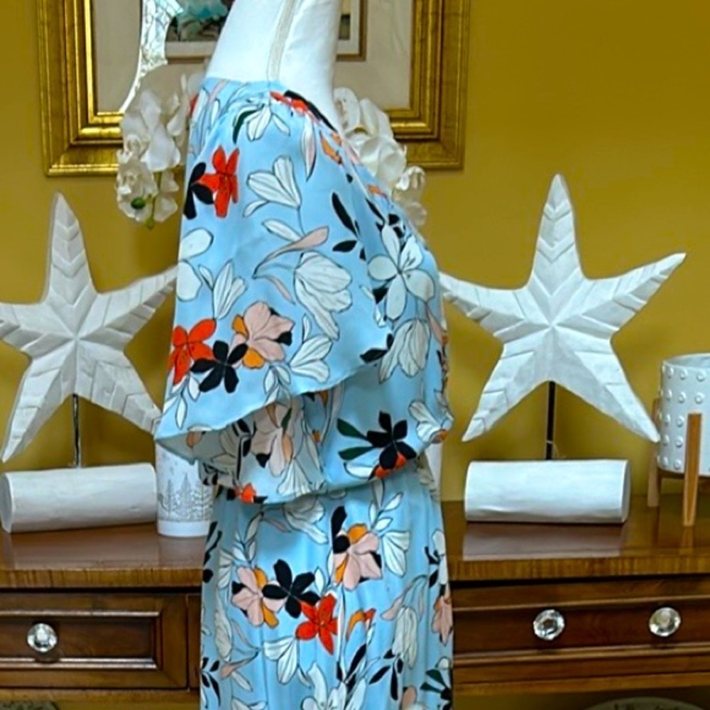 Parker Womens Demi Blue Orange Floral Botanical Silk Hi Lo Wrap Maxi Dress Sm - Picture 6 of 15